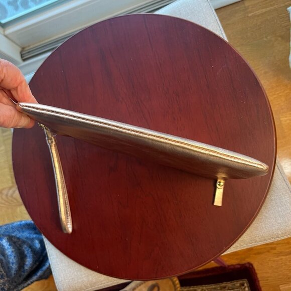 Lodis Leather wristlet in Metallic Rose Gold  Zip Top Close - Picture 5 of 8